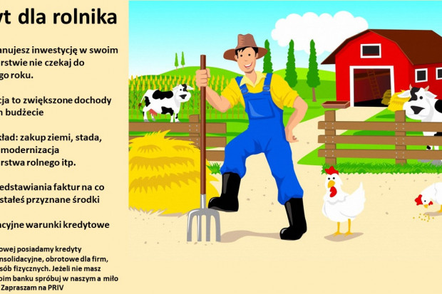 Ogłoszenie rolnicze: Finansowanie działalności rolniczej - Kredyt gotówkowy dla rolnika